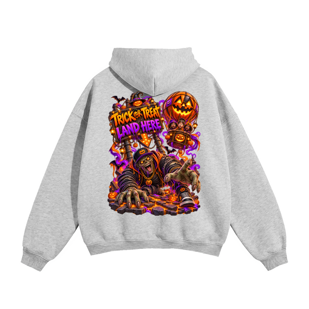 Halloween Wrong Place to Land Front & Back Graphic Hoodie - Trick or Treat Land Here - Unisex