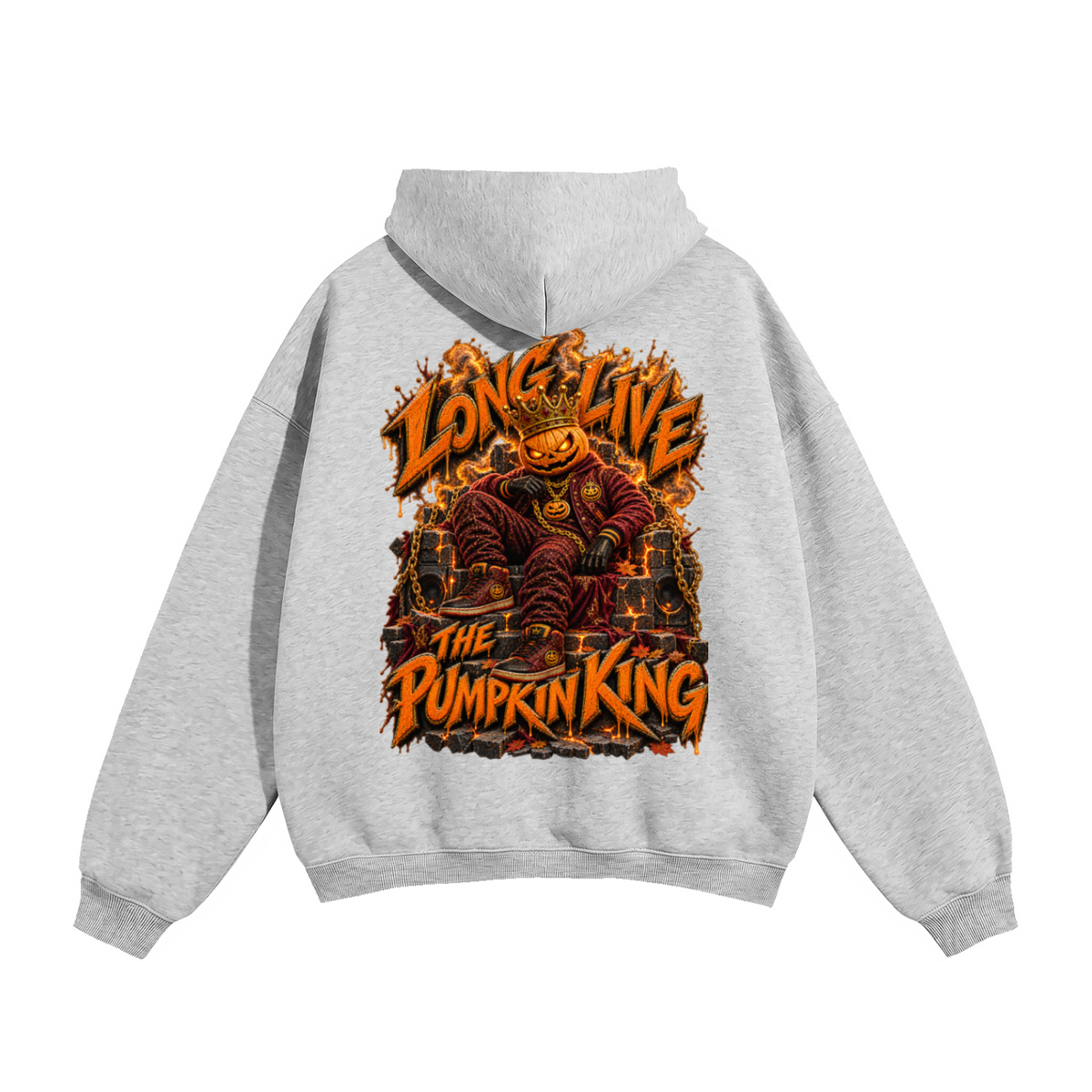 Halloween Pumpkin King Front & Back Graphic Hoodie - Long Live the Pumpkin King - Unisex