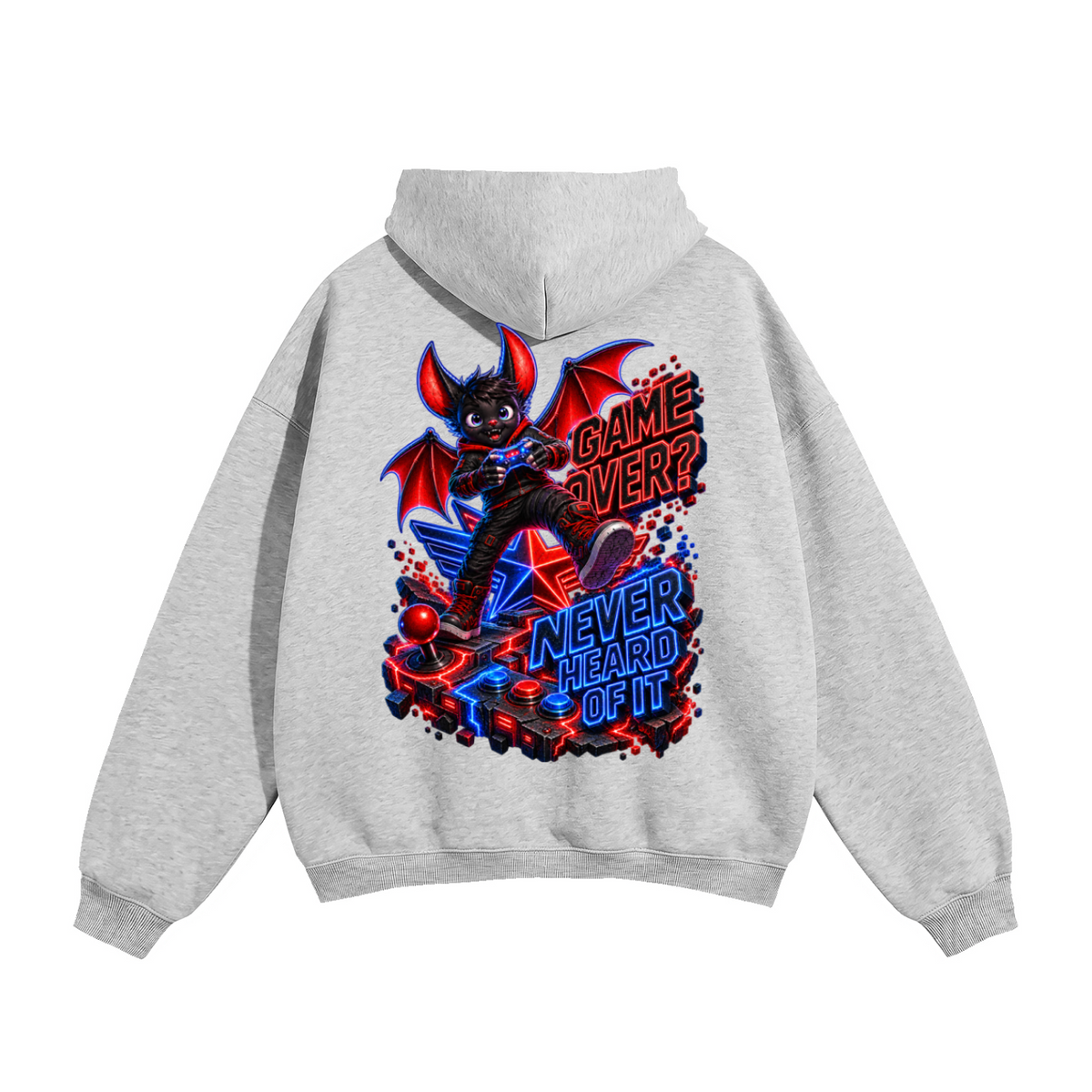 Halloween Bat Gamer Front & Back Graphic Hoodie - Game Over? Never Heard of It - Unisex