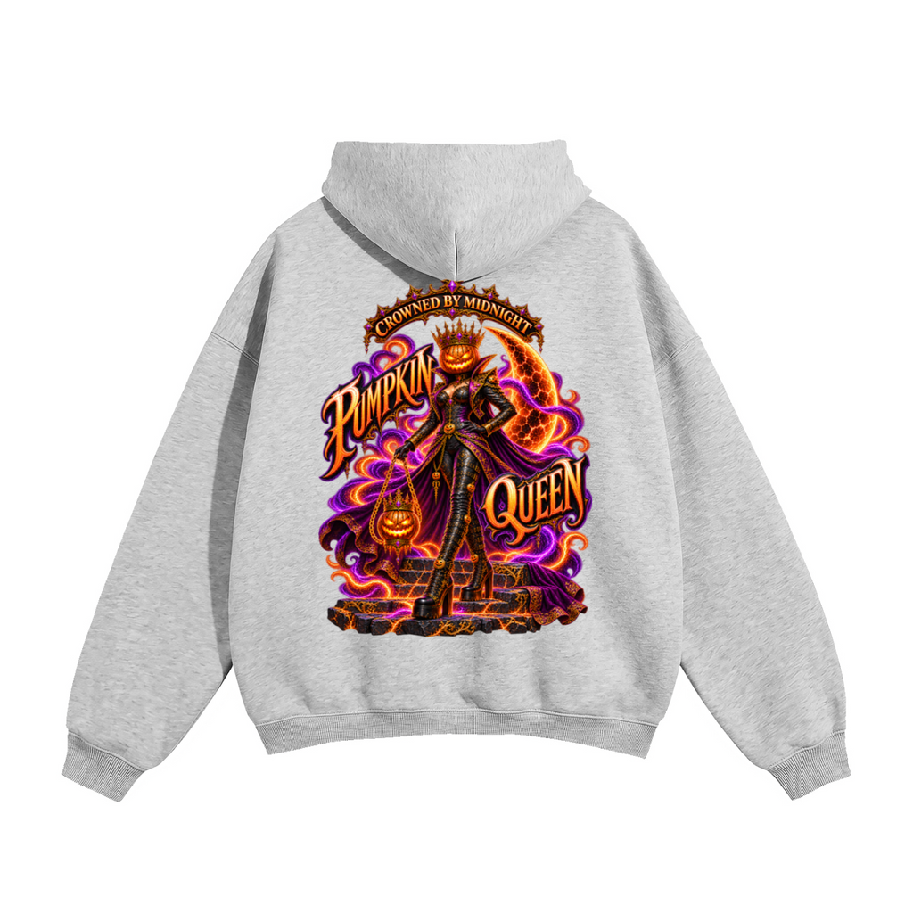 Halloween Pumpkin Queen Front & Back Graphic Hoodie - Crowned by Midnight - Unisex