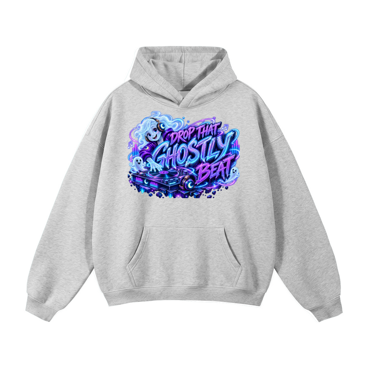 Halloween Ghost DJ Front & Back Graphic Hoodie - Drop That Ghostly Beat - Unisex