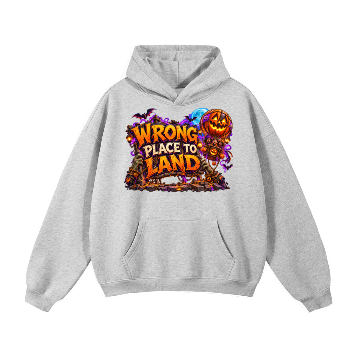 Halloween Wrong Place to Land Front & Back Graphic Hoodie - Trick or Treat Land Here - Unisex