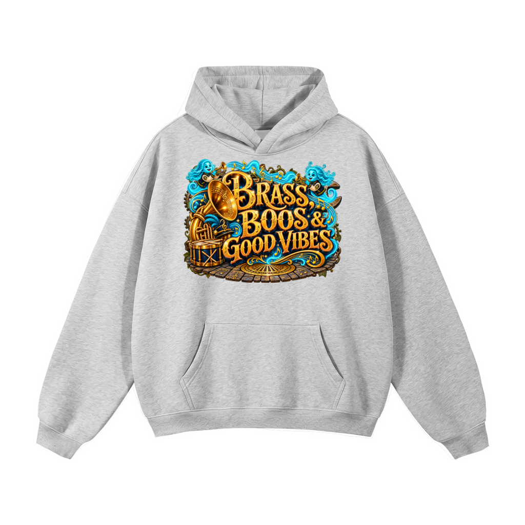 Halloween Brass, Boos & Good Vibes Front & Back Graphic Hoodie - Bring the Boom - Unisex