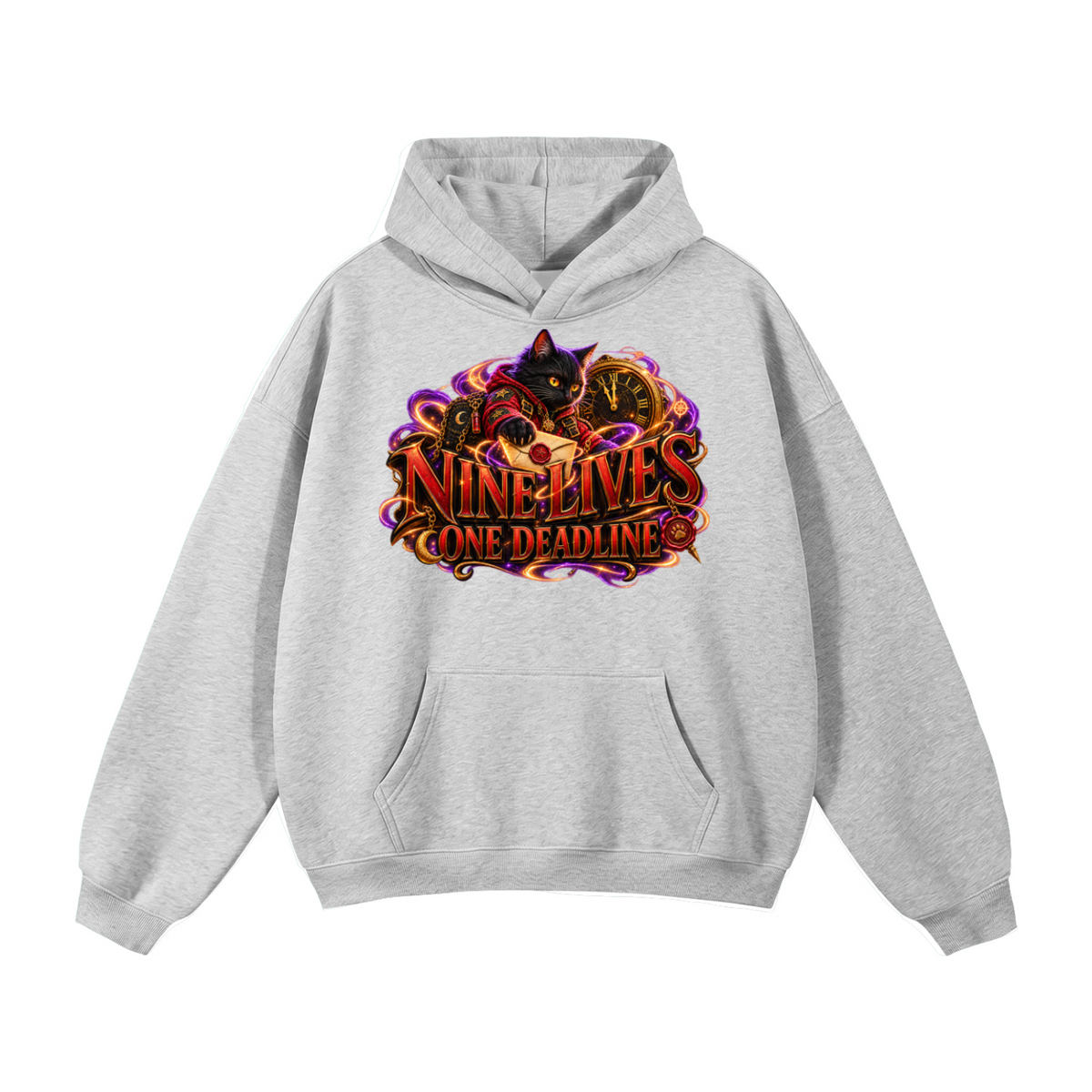 Halloween Black Cat Front & Back Graphic Hoodie - Nine Lives One Deadline - Unisex
