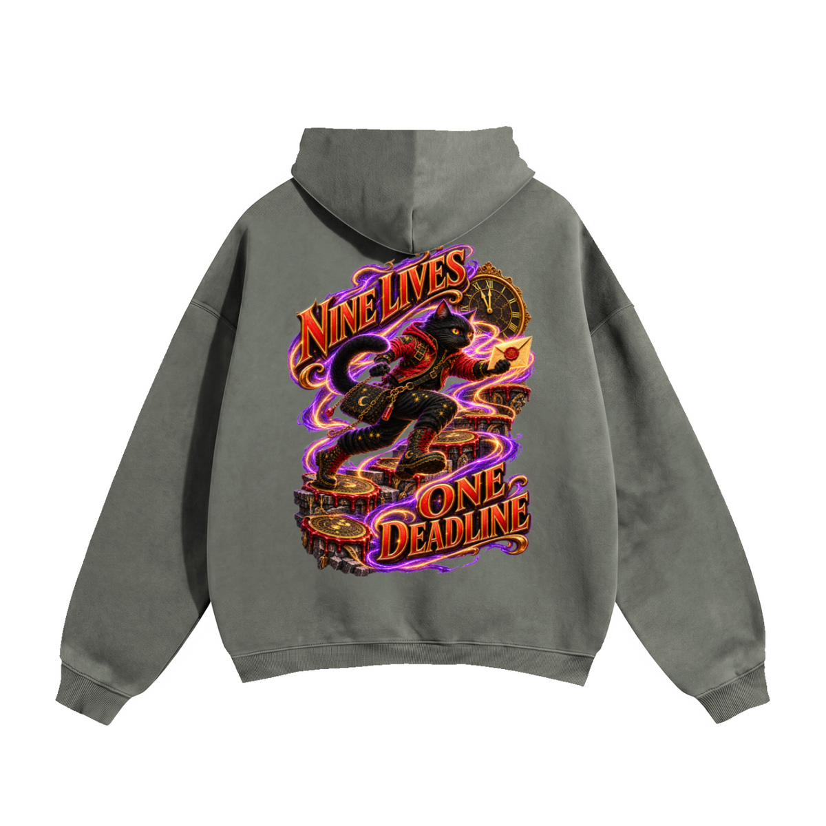 Halloween Black Cat Front & Back Graphic Hoodie - Nine Lives One Deadline - Unisex