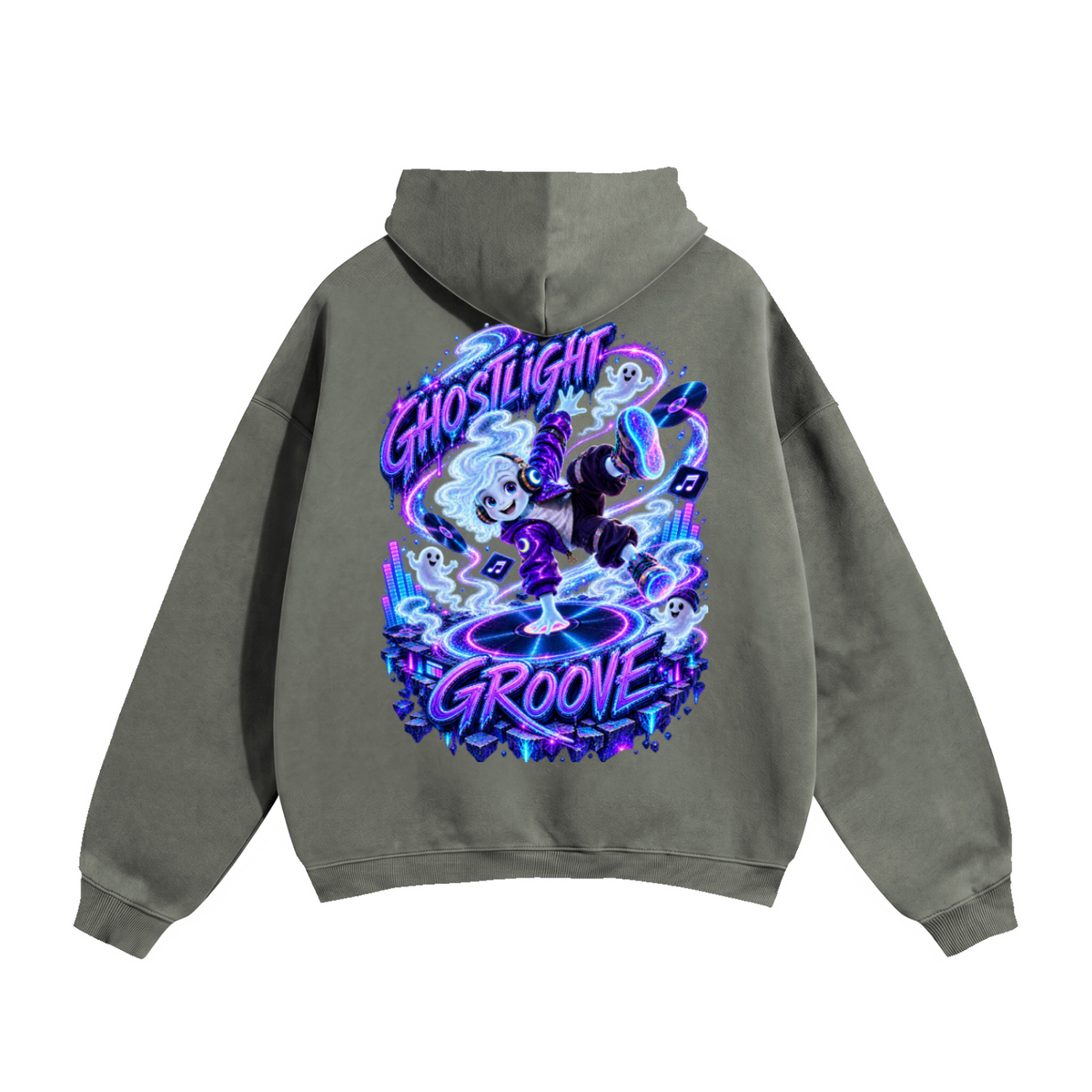 Halloween Ghost DJ Front & Back Graphic Hoodie - Drop That Ghostly Beat - Unisex