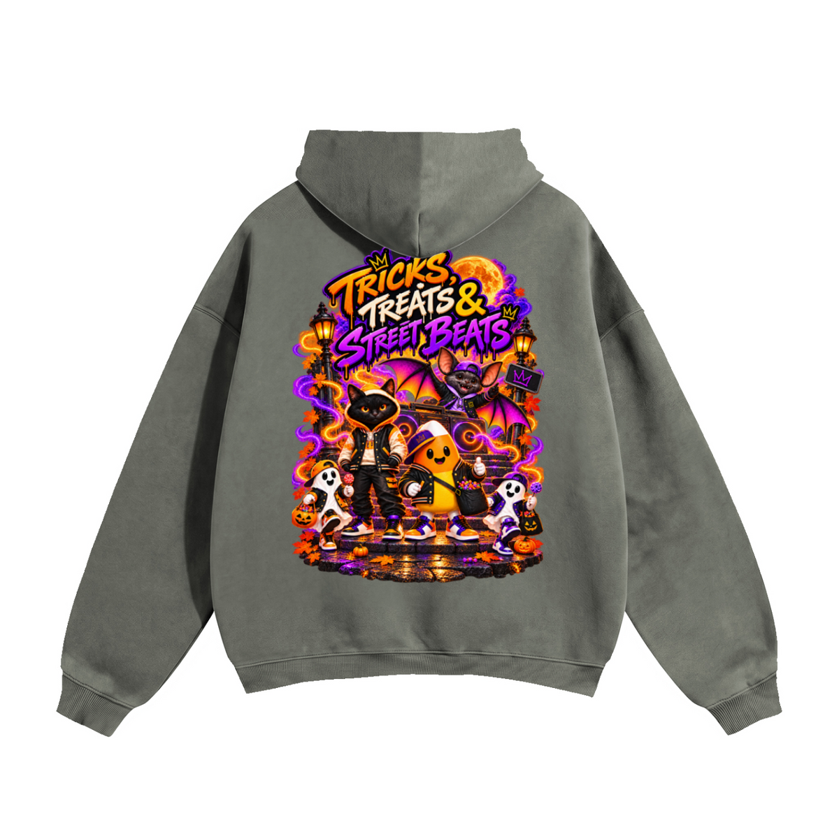 Halloween Tricks, Treats & Street Beats Front & Back Graphic Hoodie - Unisex
