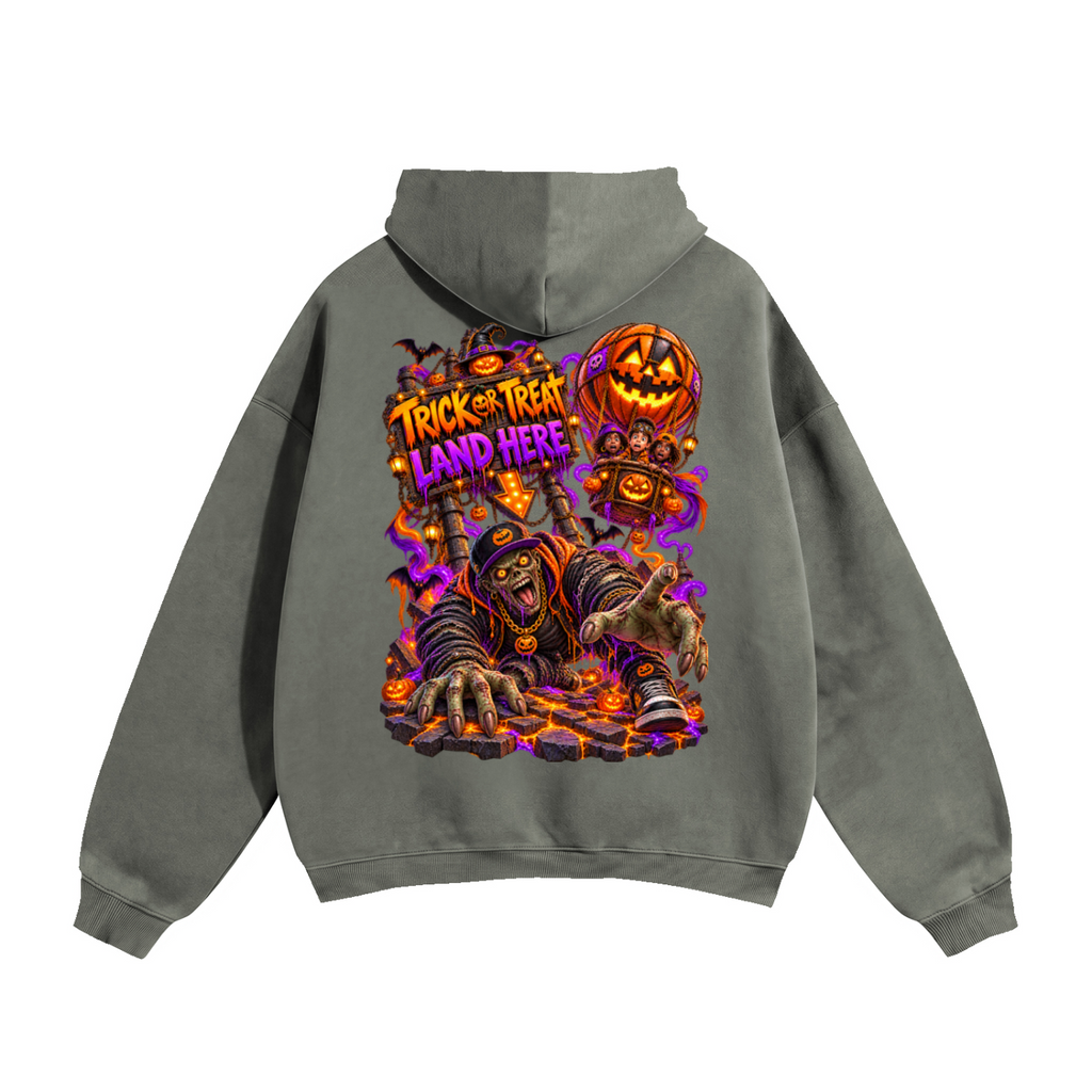 Halloween Wrong Place to Land Front & Back Graphic Hoodie - Trick or Treat Land Here - Unisex
