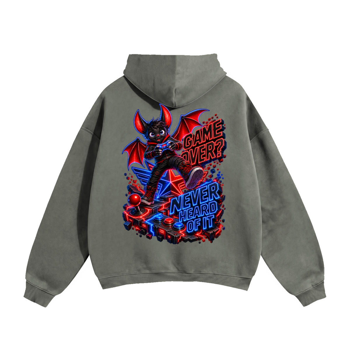 Halloween Bat Gamer Front & Back Graphic Hoodie - Game Over? Never Heard of It - Unisex