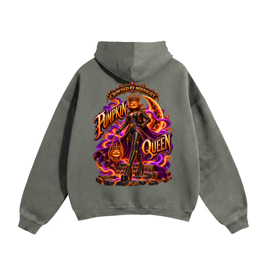 Halloween Pumpkin Queen Front & Back Graphic Hoodie - Crowned by Midnight - Unisex