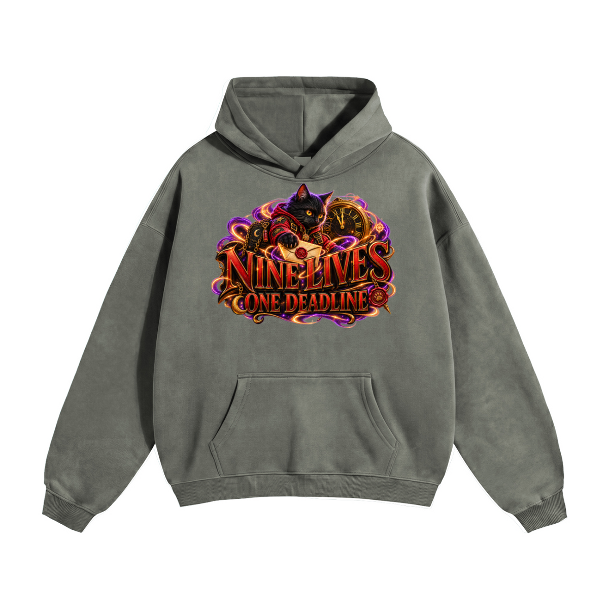 Halloween Black Cat Front & Back Graphic Hoodie - Nine Lives One Deadline - Unisex