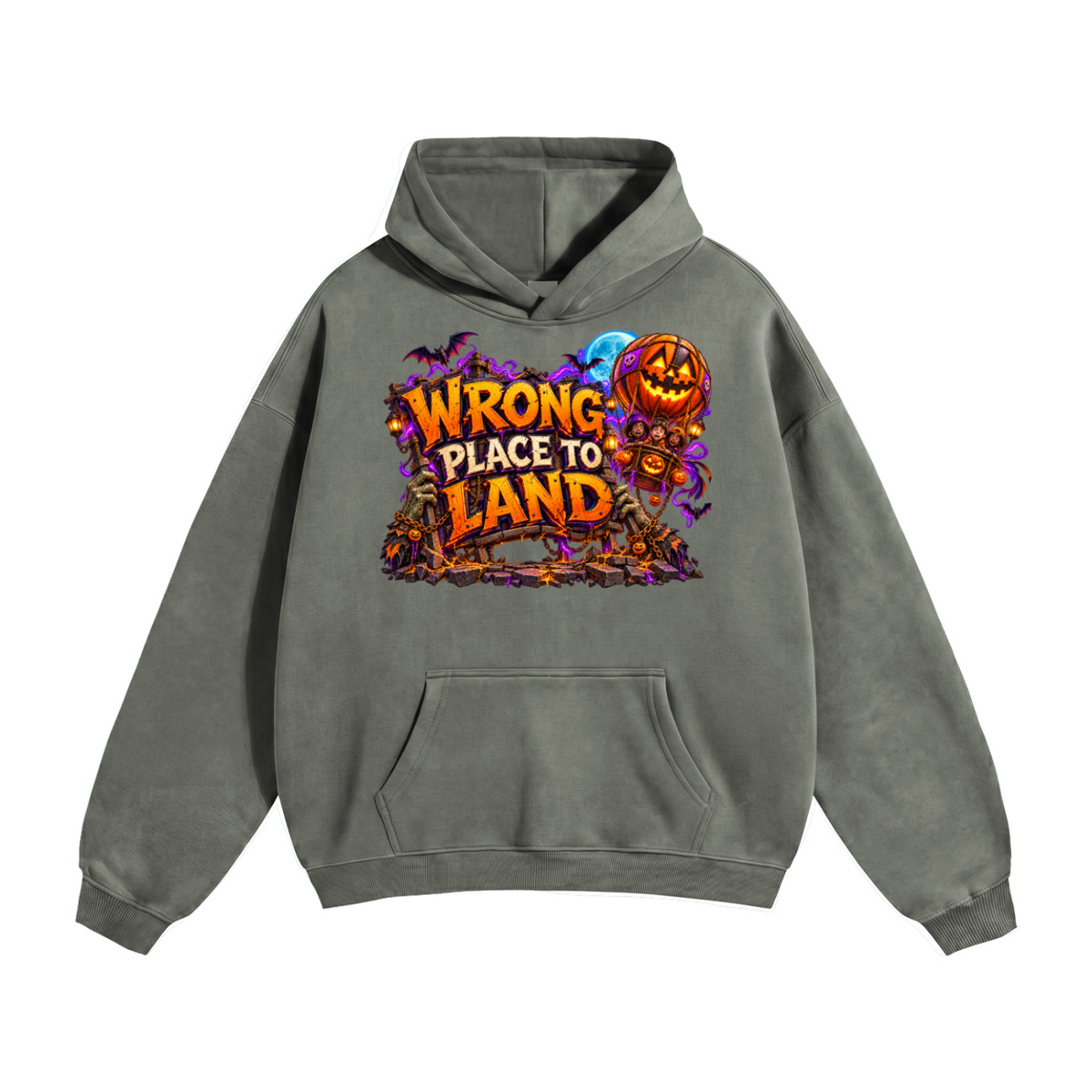 Halloween Wrong Place to Land Front & Back Graphic Hoodie - Trick or Treat Land Here - Unisex