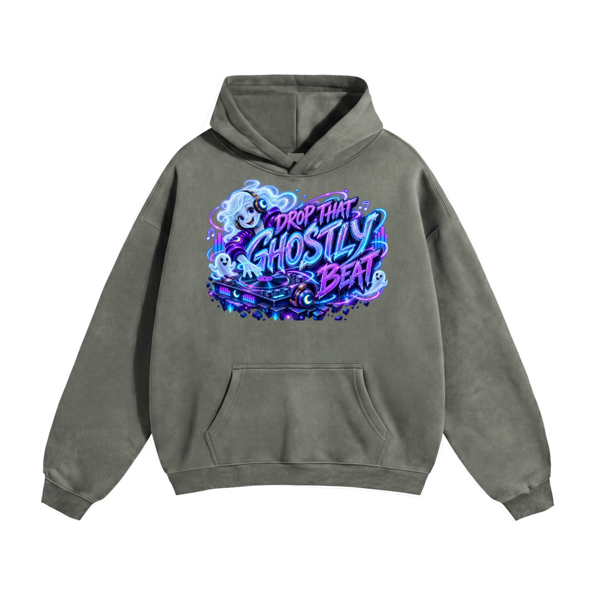 Halloween Ghost DJ Front & Back Graphic Hoodie - Drop That Ghostly Beat - Unisex