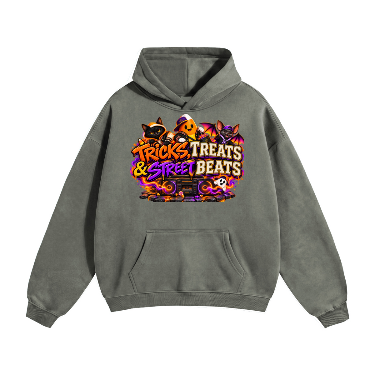 Halloween Tricks, Treats & Street Beats Front & Back Graphic Hoodie - Unisex