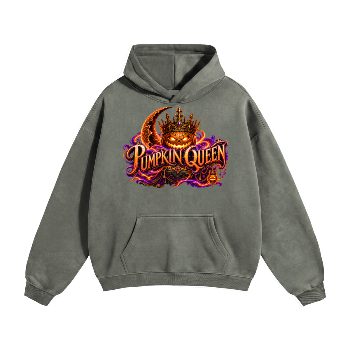 Halloween Pumpkin Queen Front & Back Graphic Hoodie - Crowned by Midnight - Unisex