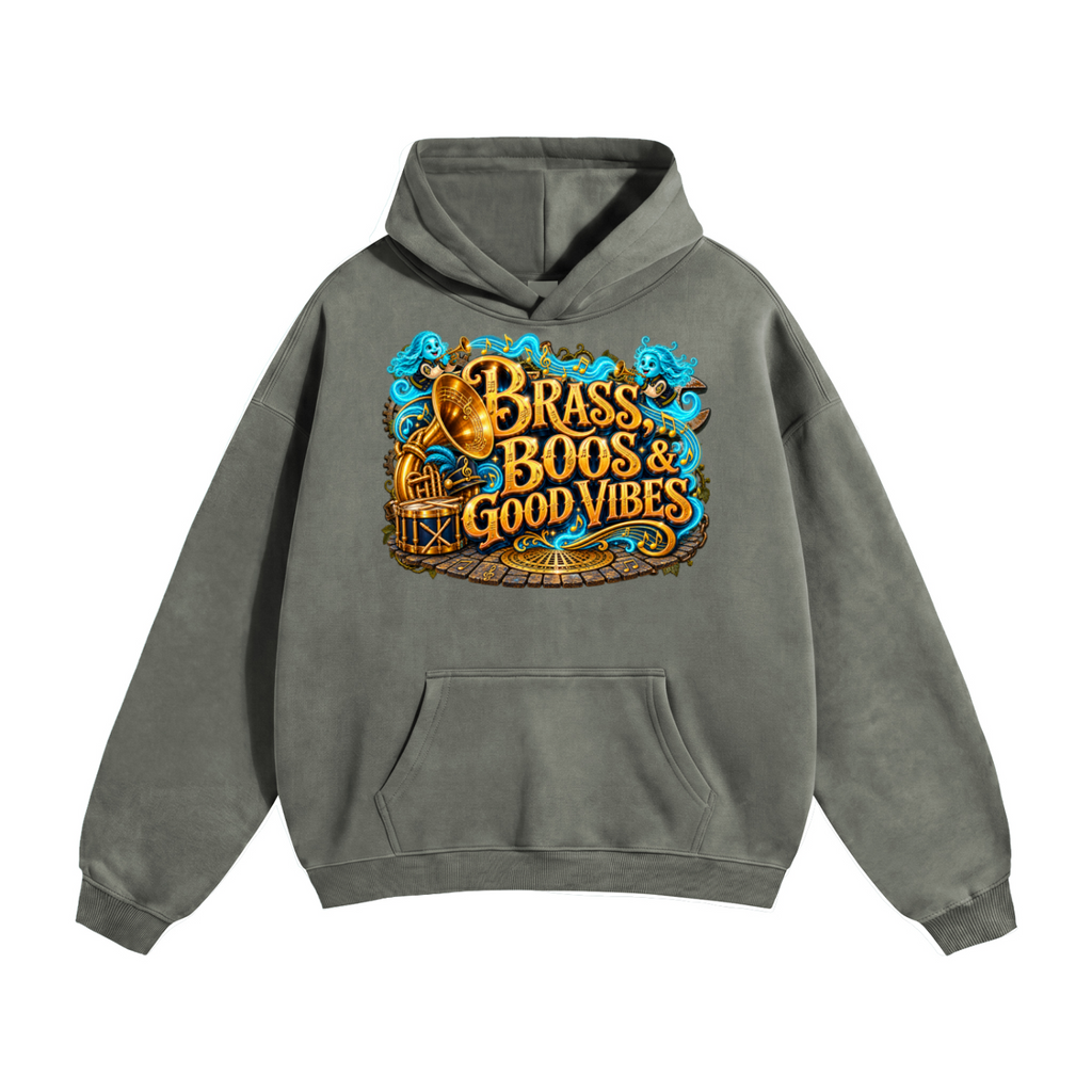 Halloween Brass, Boos & Good Vibes Front & Back Graphic Hoodie - Bring the Boom - Unisex