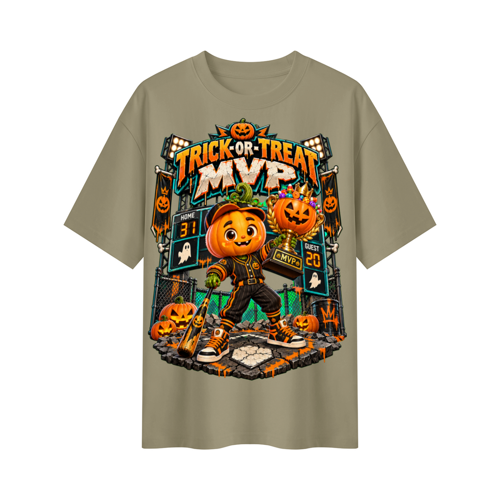Halloween Pumpkin Baseball Oversized Graphic T-Shirt - Trick-or-Treat MVP - Unisex