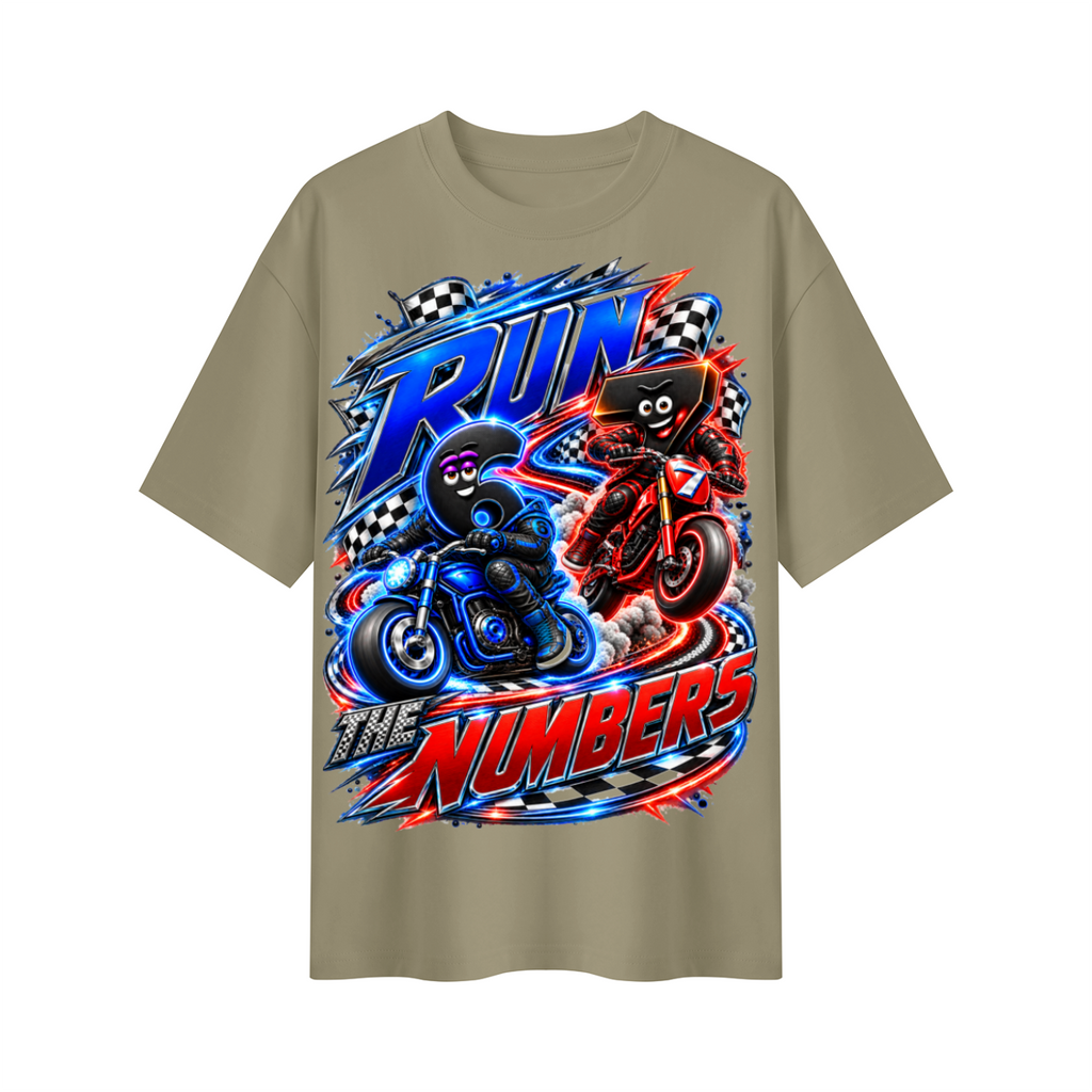 6-7 Street Mode™ Motorcycle Oversized Graphic T-Shirt - Run the Numbers - Unisex
