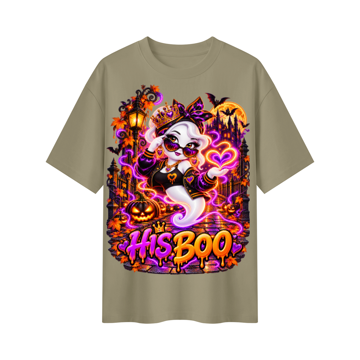 Halloween His Boo Ghost Oversized Graphic T-Shirt - Couples Halloween Tee - Unisex