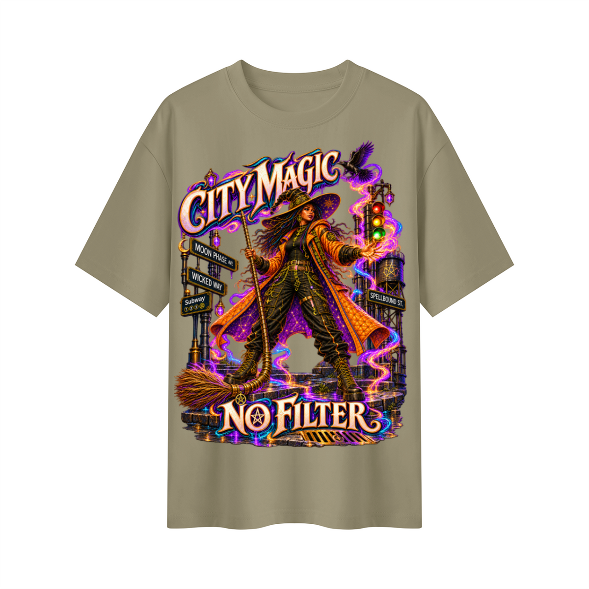 Halloween City Magic No Filter Witch Oversized Graphic T-Shirt - Unisex