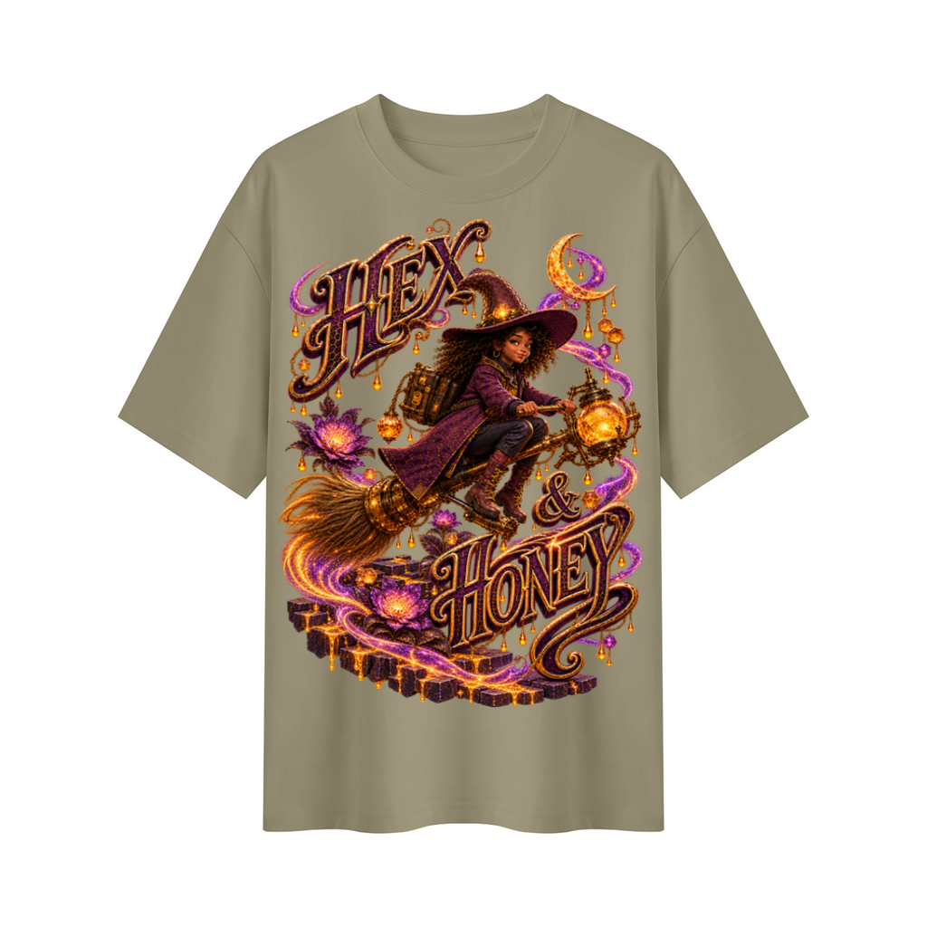 Halloween Hex & Honey Witch Oversized Graphic T-Shirt - Unisex