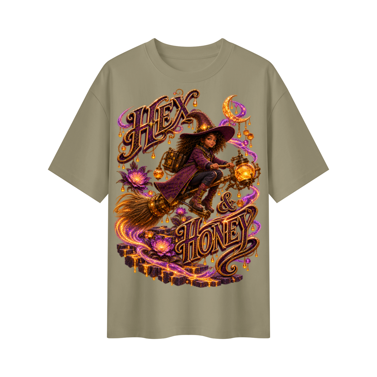 Halloween Hex & Honey Witch Oversized Graphic T-Shirt - Unisex