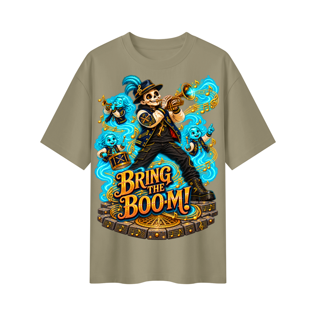 Halloween Bring the Boom Ghost Band Oversized Graphic T-Shirt - Unisex