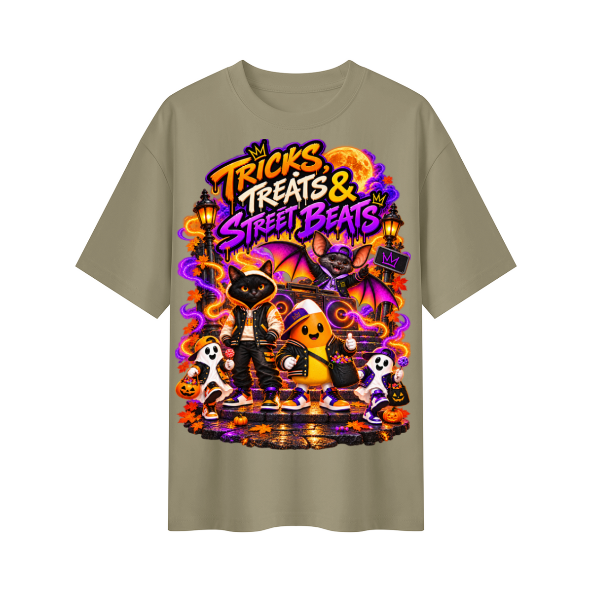 Halloween Tricks, Treats & Street Beats Oversized Graphic T-Shirt - Unisex