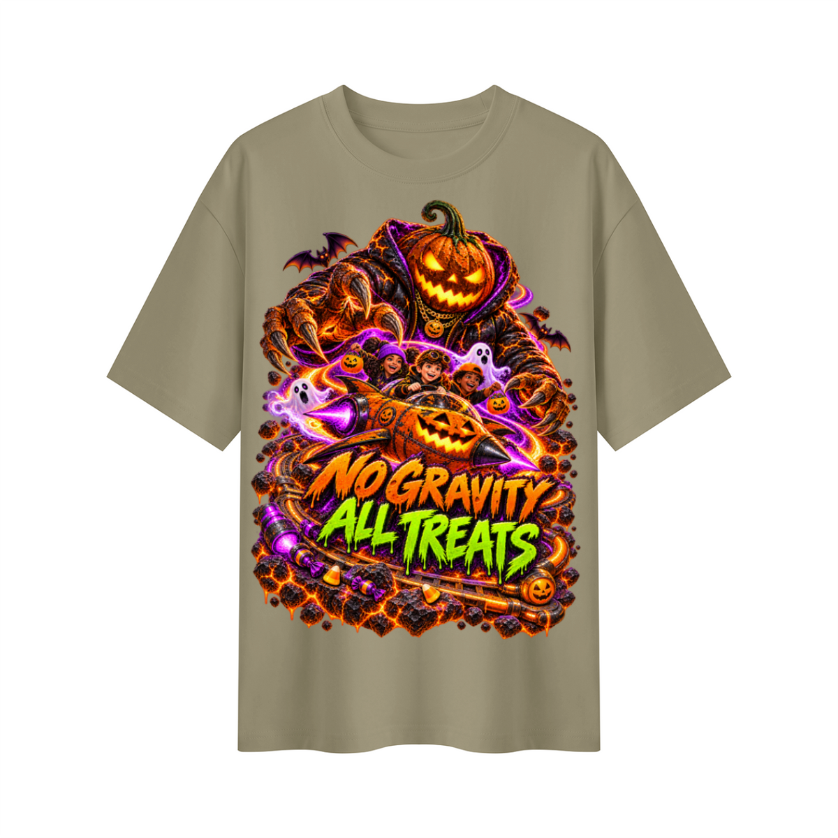 Halloween No Gravity All Treats Oversized Graphic T-Shirt - Unisex