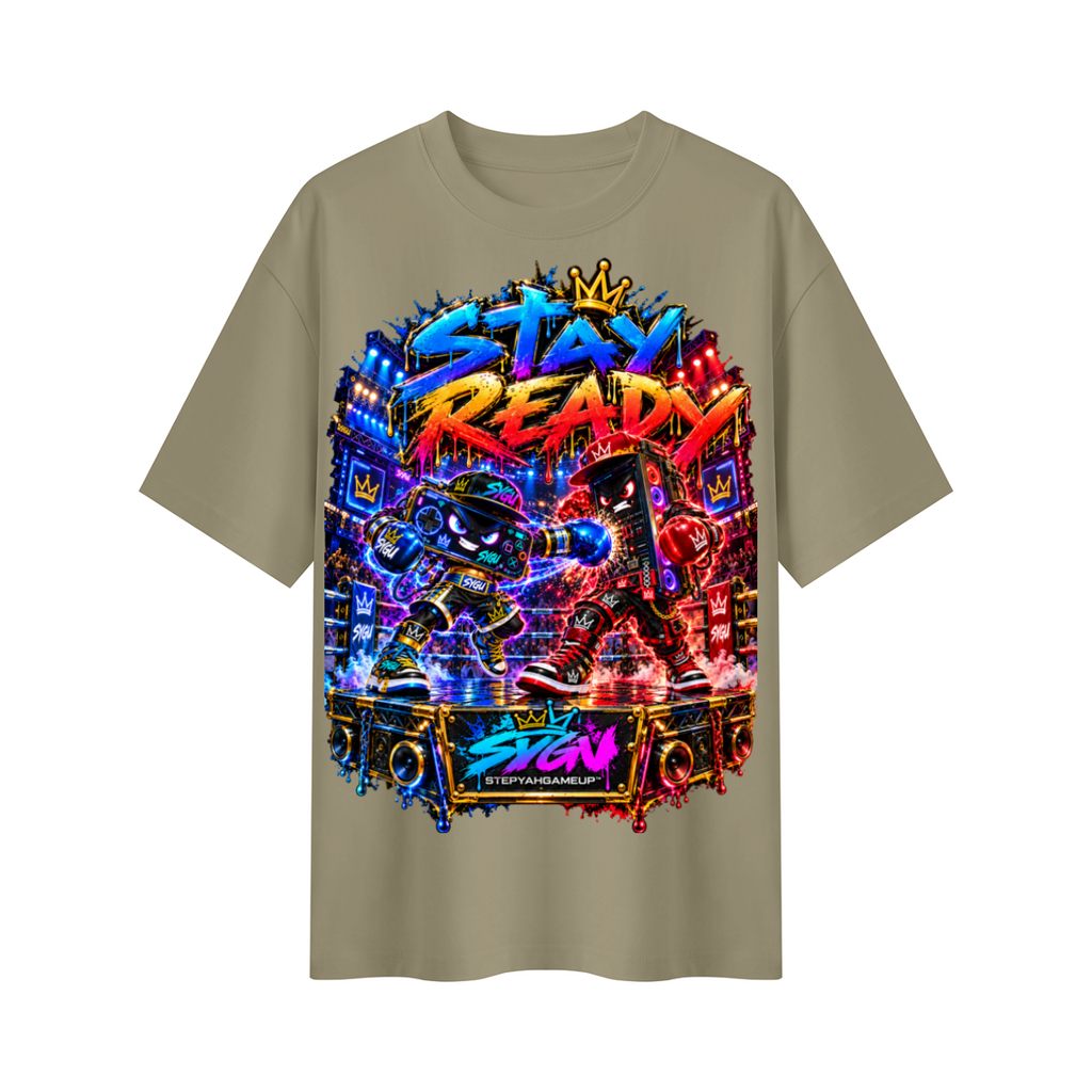 StepYahGameUp™ Stay Ready Mobile vs. PC Oversized Graphic T-Shirt - Unisex