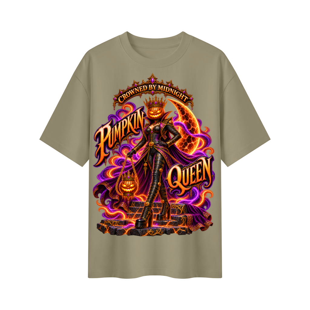 Halloween Pumpkin Queen Oversized Graphic T-Shirt - Crowned by Midnight - Unisex