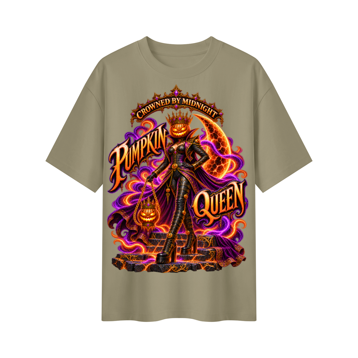 Halloween Pumpkin Queen Oversized Graphic T-Shirt - Crowned by Midnight - Unisex