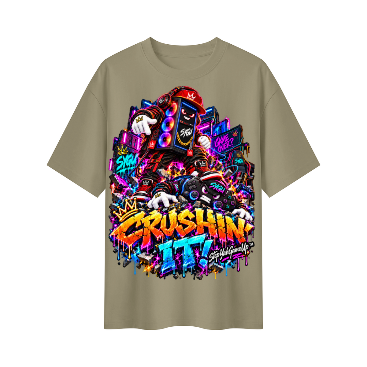 StepYahGameUp™ Crushin’ It PC & Controller Oversized Graphic T-Shirt - Unisex