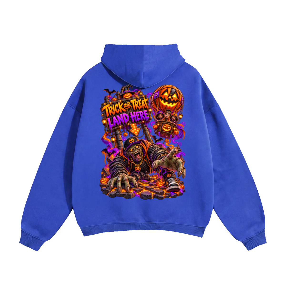 Halloween Wrong Place to Land Front & Back Graphic Hoodie - Trick or Treat Land Here - Unisex