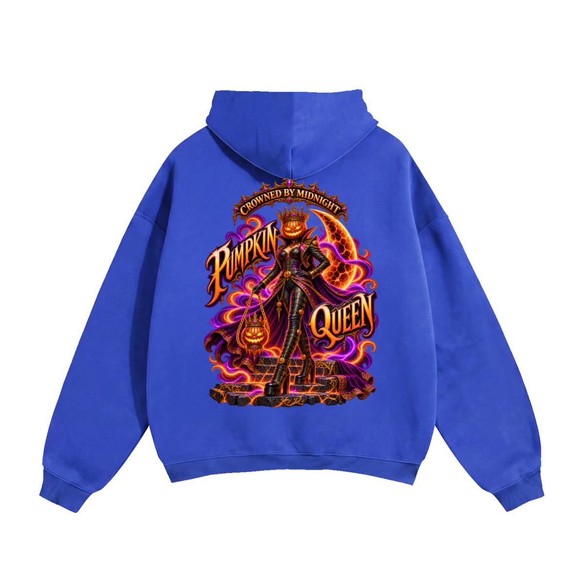 Halloween Pumpkin Queen Front & Back Graphic Hoodie - Crowned by Midnight - Unisex