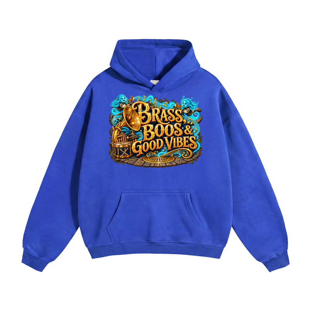 Halloween Brass, Boos & Good Vibes Front & Back Graphic Hoodie - Bring the Boom - Unisex