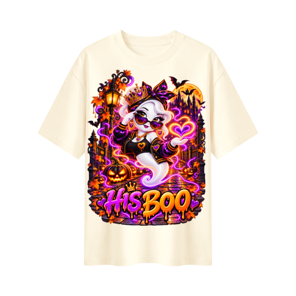 Halloween His Boo Ghost Oversized Graphic T-Shirt - Couples Halloween Tee - Unisex