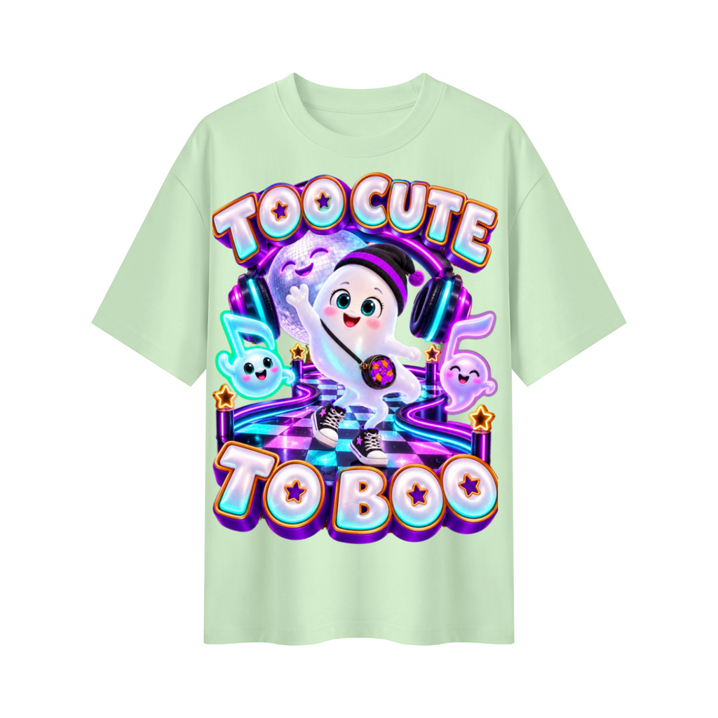 Halloween Cute Ghost Oversized Graphic T-Shirt - Too Cute to Boo - Unisex