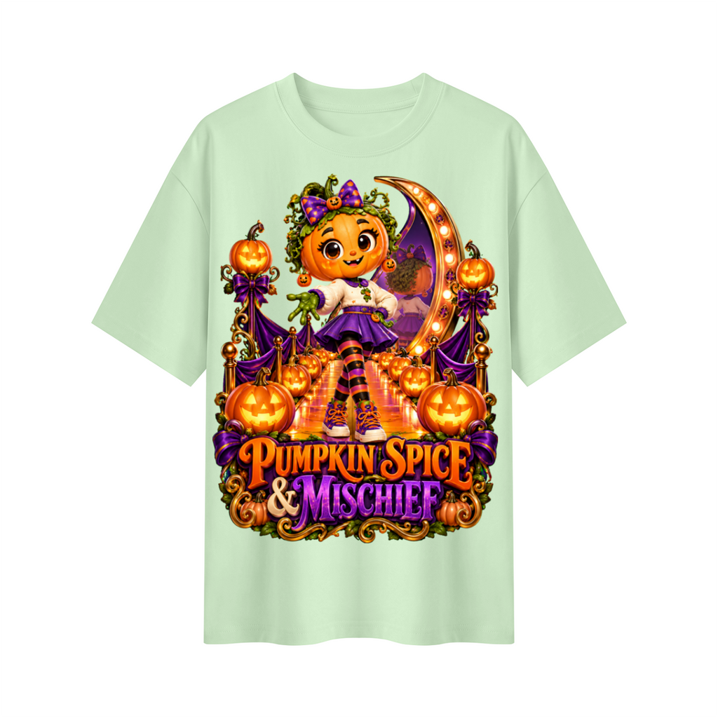 Halloween Pumpkin Girl Oversized Graphic T-Shirt - Pumpkin Spice & Mischief - Unisex