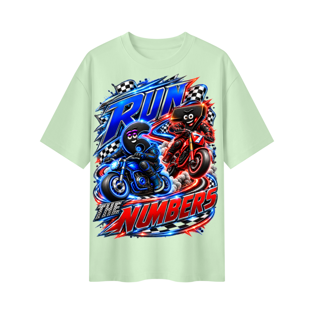 6-7 Street Mode™ Motorcycle Oversized Graphic T-Shirt - Run the Numbers - Unisex