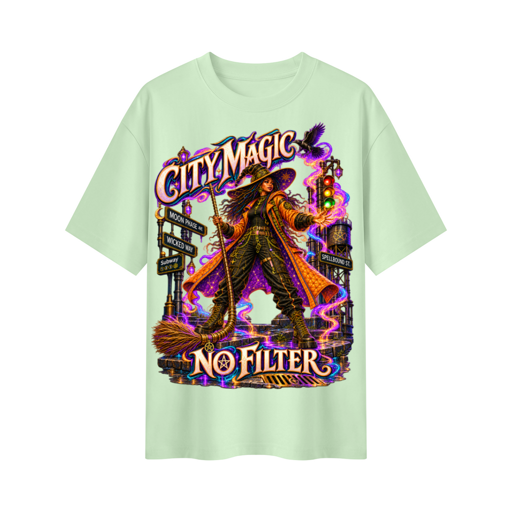 Halloween City Magic No Filter Witch Oversized Graphic T-Shirt - Unisex