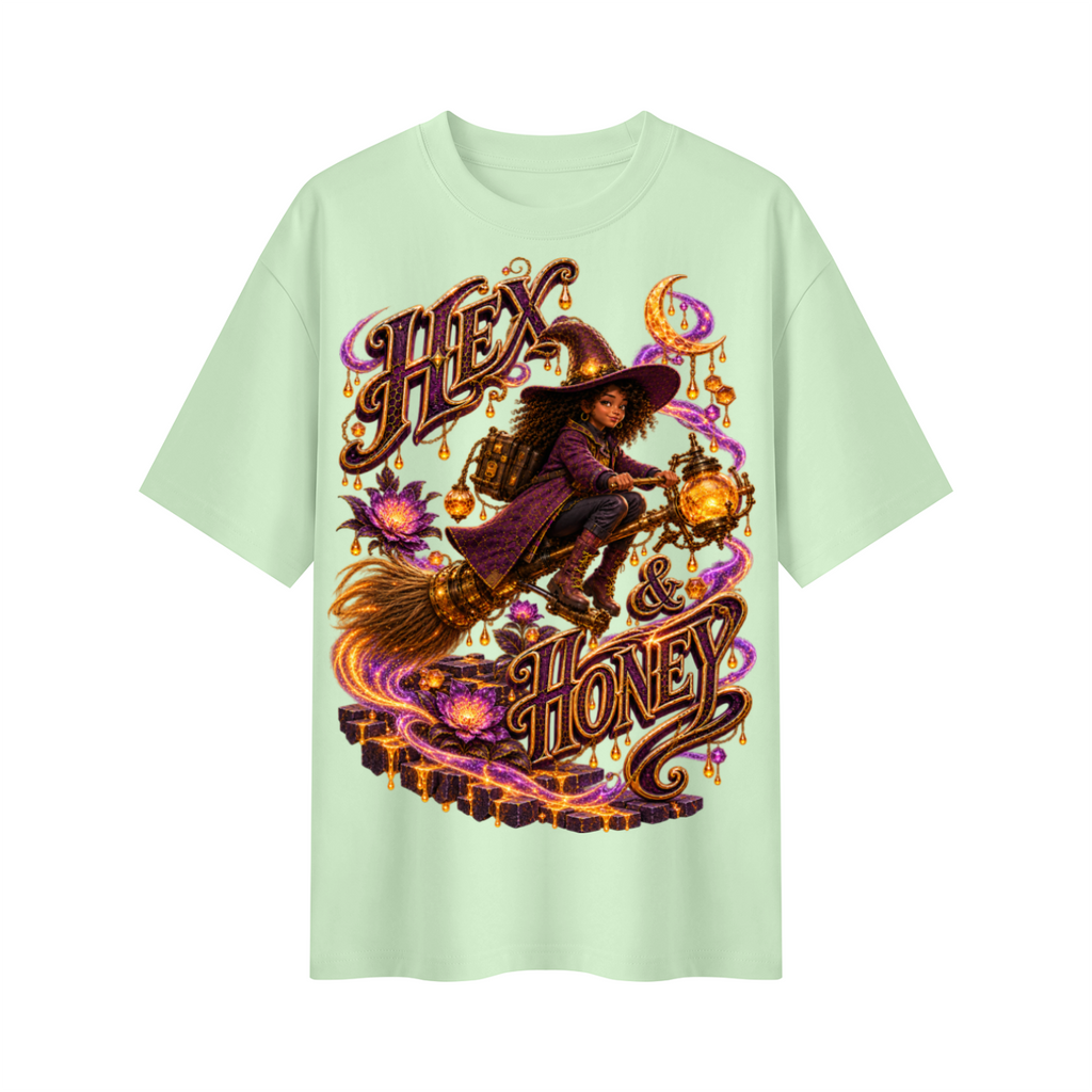 Halloween Hex & Honey Witch Oversized Graphic T-Shirt - Unisex