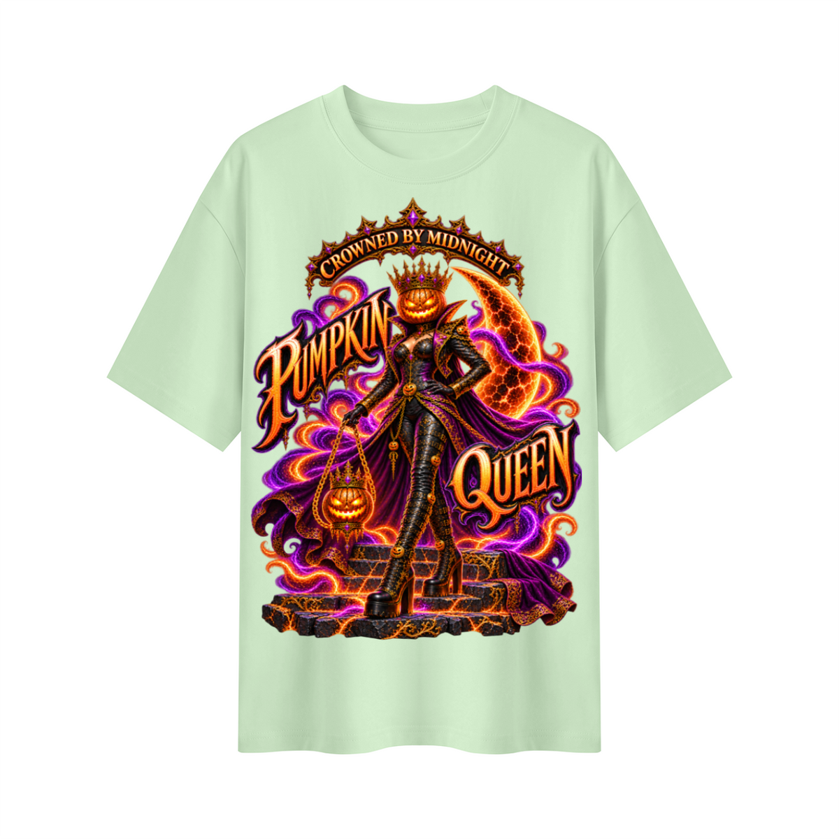 Halloween Pumpkin Queen Oversized Graphic T-Shirt - Crowned by Midnight - Unisex
