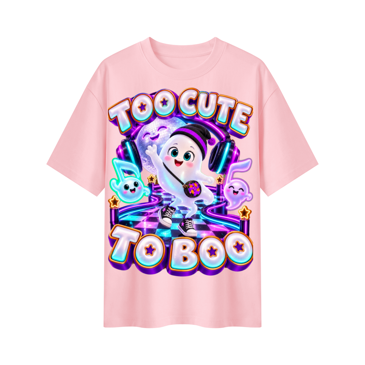 Halloween Cute Ghost Oversized Graphic T-Shirt - Too Cute to Boo - Unisex