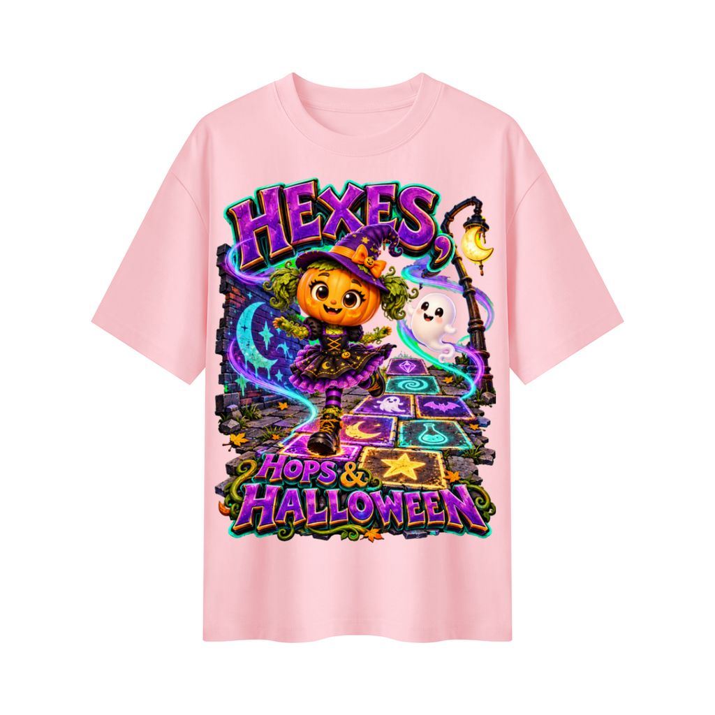 Pumpkin Witch Girl Oversized Graphic T-Shirt - Hexes, Hops & Halloween - Unisex