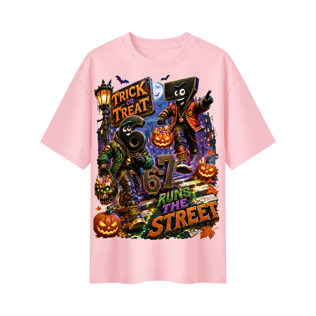 Halloween Trick or Treat Duo Oversized Graphic T-Shirt - 6-7 Runs the Street - Unisex