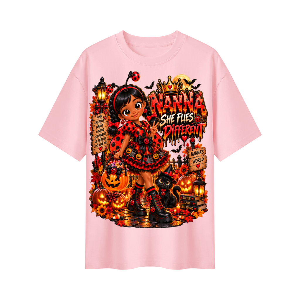 Nanna's World Dream Big Halloween Ladybug Girl Oversized Graphic T-Shirt - She Flies Different - Unisex