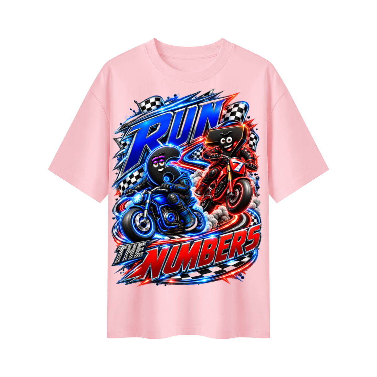 6-7 Street Mode™ Motorcycle Oversized Graphic T-Shirt - Run the Numbers - Unisex