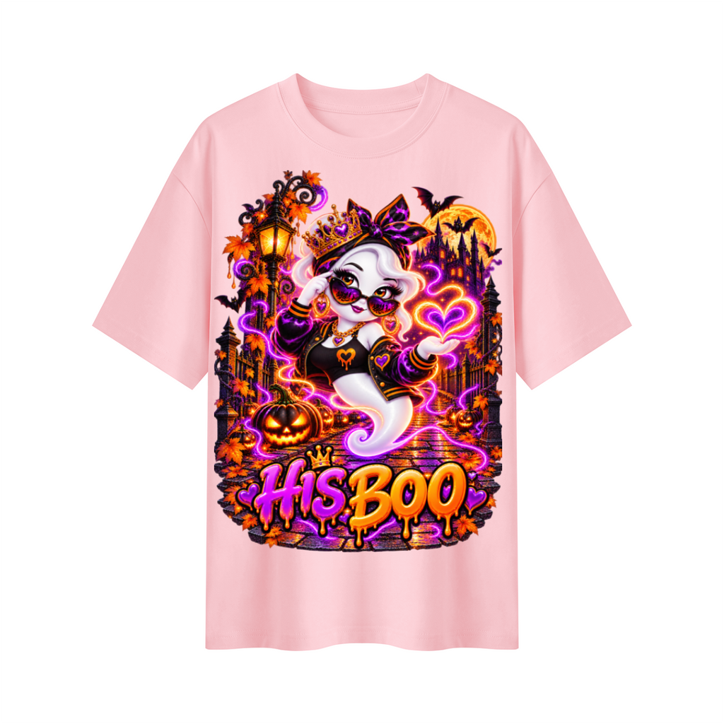 Halloween His Boo Ghost Oversized Graphic T-Shirt - Couples Halloween Tee - Unisex