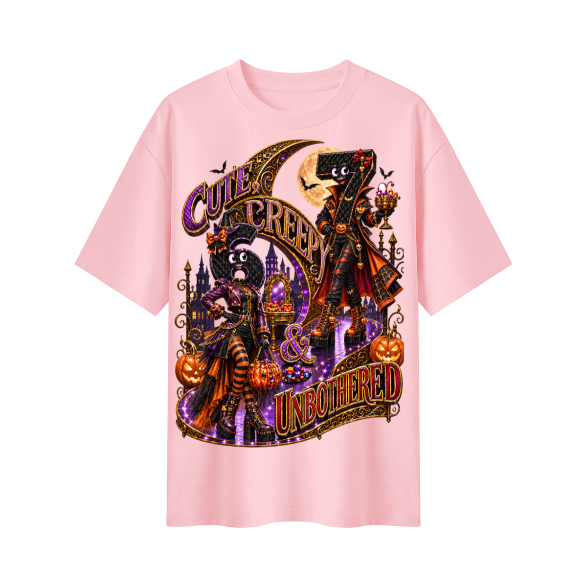 6-7 Street Mode™ Cute, Creepy & Unbothered Halloween Oversized Graphic T-Shirt - Unisex